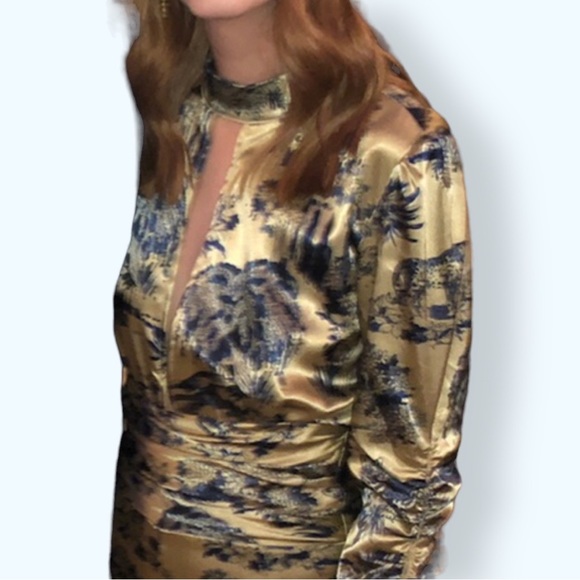 New Ellejay x Free People Ashley 2 XS Champagne Blue Animal Print Silky Jumpsuit - Picture 2 of 13